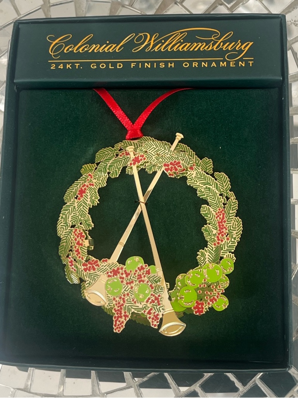 Colonial Williamsburg Wreath With Horns Ornament 24K Gold Finish New In Box